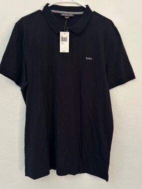 Michael Kors Men's Polo Shirt in black,  embroidered "MK" logo on the chest SZ L